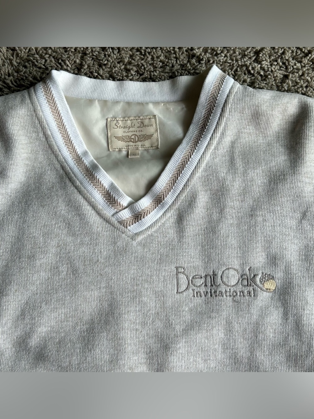 VTG 90s Straight Down Golf Sweater Mens XL Cream "Bent Oak Invitational" US Made